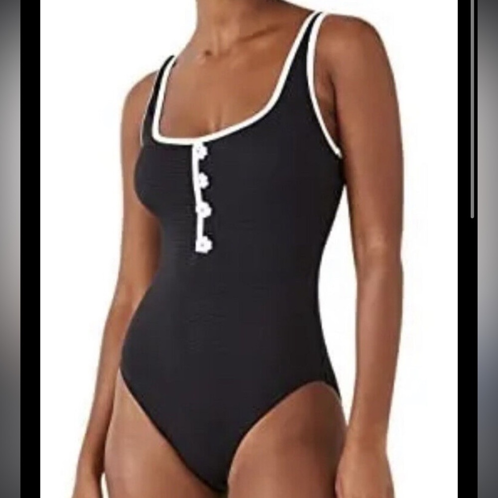 Kate Spade New York Black Texture Contrast One-Piece Swimsuit